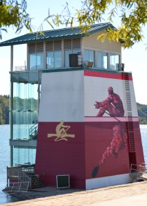 Mural painted by Franco "Jaz" Fasolini on the Timing Tower located at the Olympic Rowing Venue on Lake Lanier. ~~ Photograph by Robert Sutherland