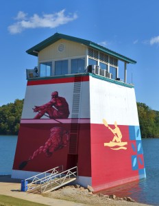 Mural painted by Franco "Jaz" Fasolini on the Timing Tower located at the Olympic Rowing Venue on Lake Lanier. ~~ Photograph by Robert Sutherland